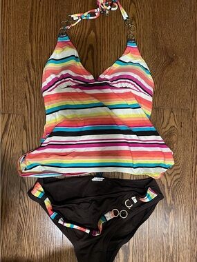 BIKINI VILLAGE Rainbow Stripe Tankini One-Piece (broken strap and belt)